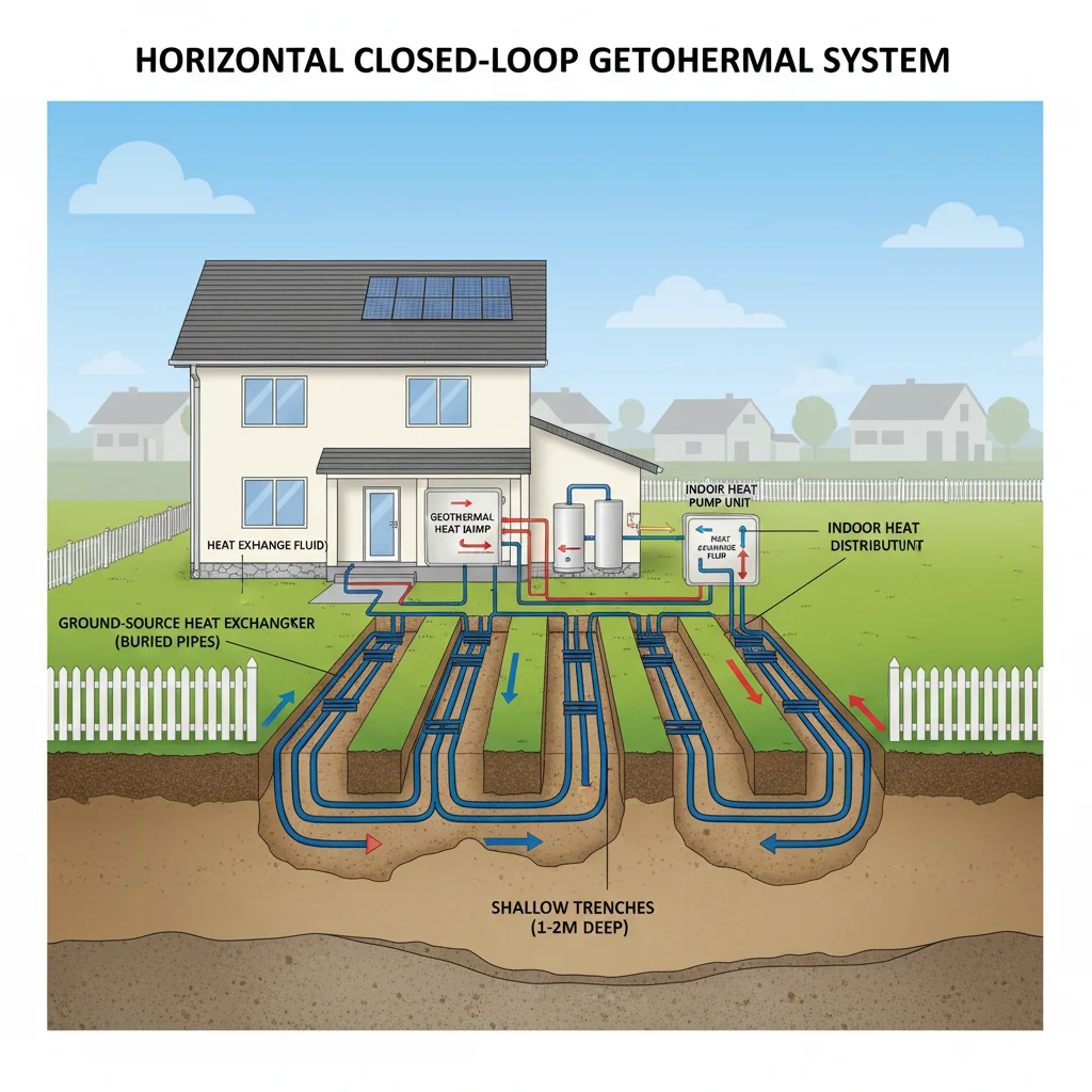 Horizontal closed-loop geothermal system diagram