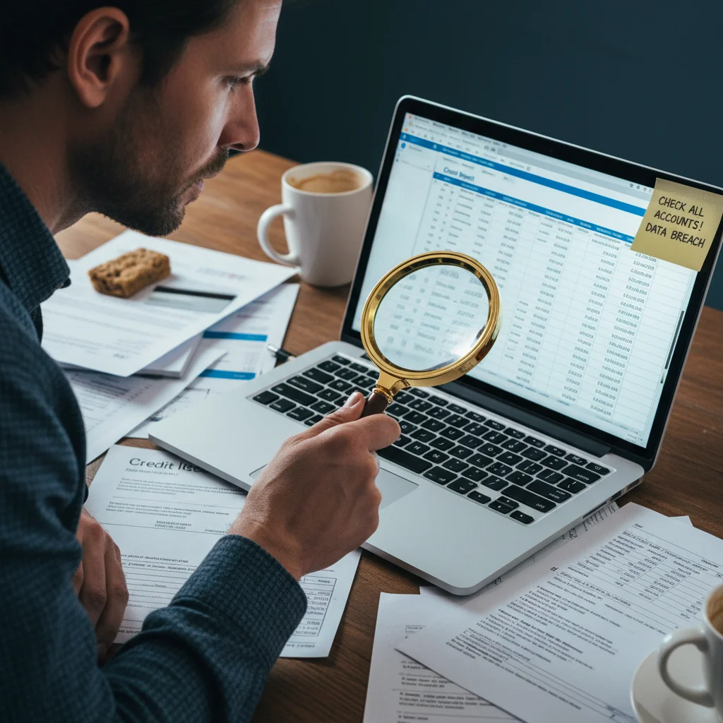 Person reviewing credit report after data breach