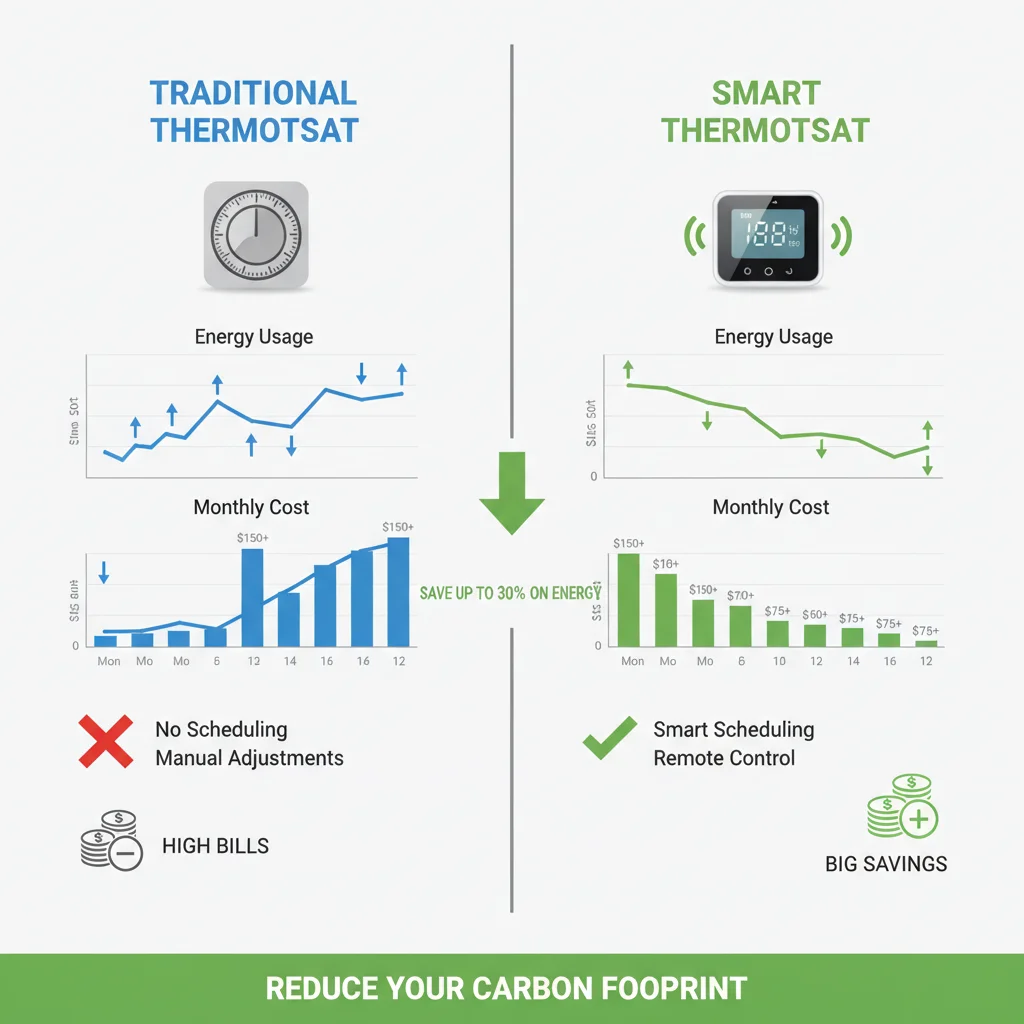 Infographic comparing energy and cost savings of smart thermostats