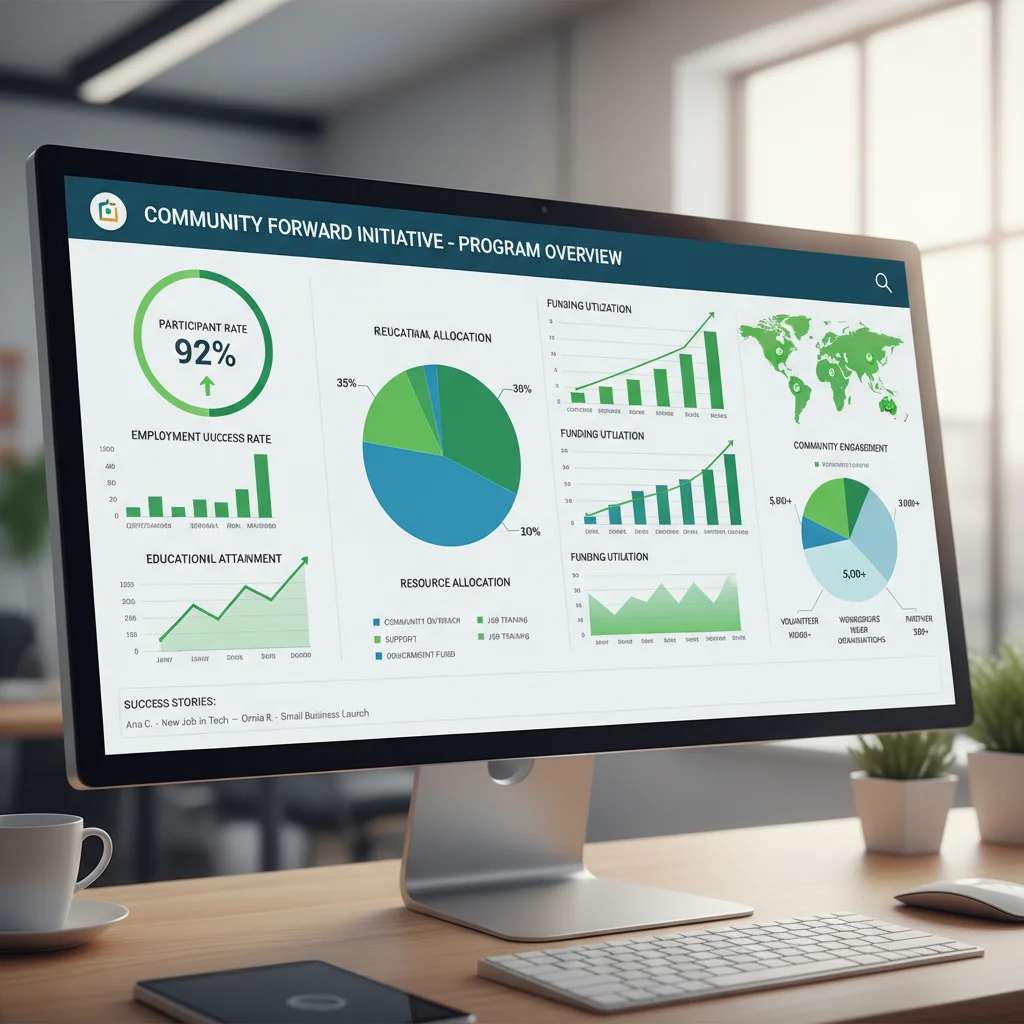 Data dashboard showing key performance indicators for social program evaluation.