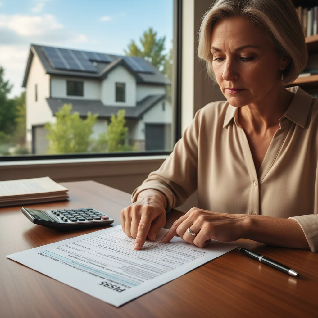 Homeowner calculating solar tax credit on federal tax forms