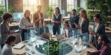 Diverse professionals collaborating in a modern, inclusive workspace