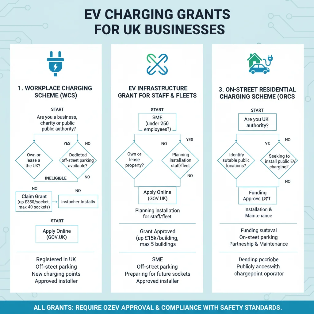 Infographic detailing various EV charging grant types and application steps