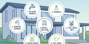 Infographic on 5 steps to reduce household water consumption in US homes