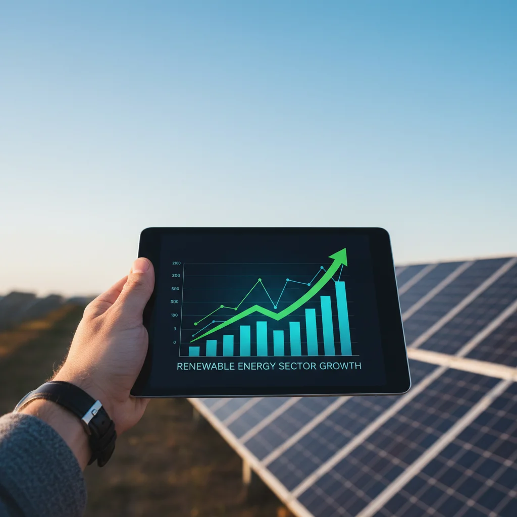 Investor analyzing strong financial growth in solar energy sector.