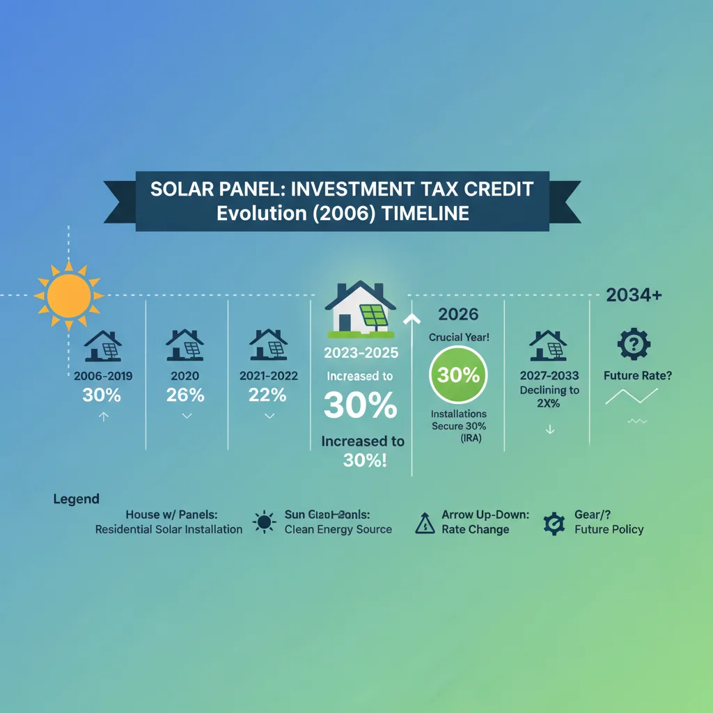 Infographic detailing the solar Investment Tax Credit (ITC) percentages over time